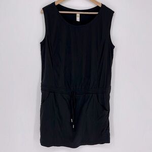 Lolë Sleeveless Black Dress with Pockets and Adjustable Waist Drawstring Size L